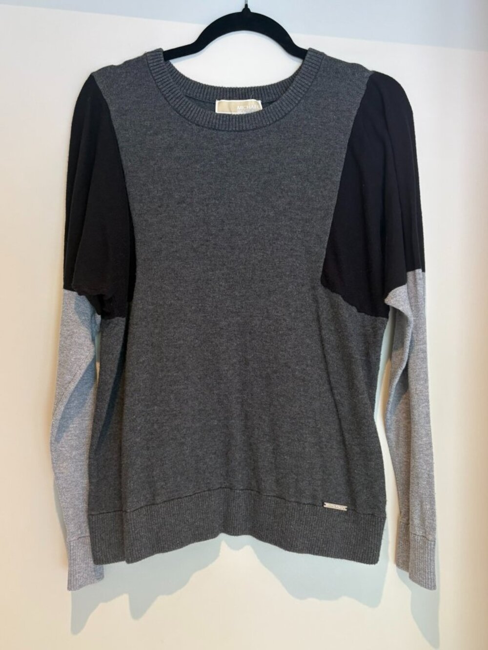 Michael Kors Color Block Knit Sweater Gray Black